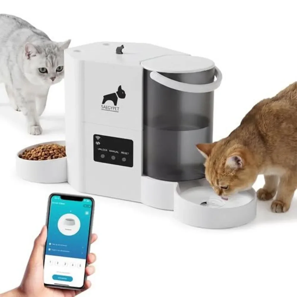 SAEGYPET Automatic Cat Feeder 2-in-1 Cat Feeder and Gravity-Fed Water System